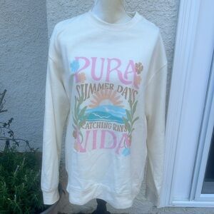 PURA VIDA Summer Days Catching Rays Cream Sweatshirt Women's Size L